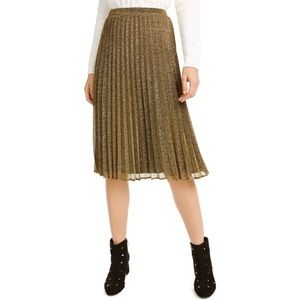 NWT Maison Jules Gold Pleated Metallic Midi Skirt
